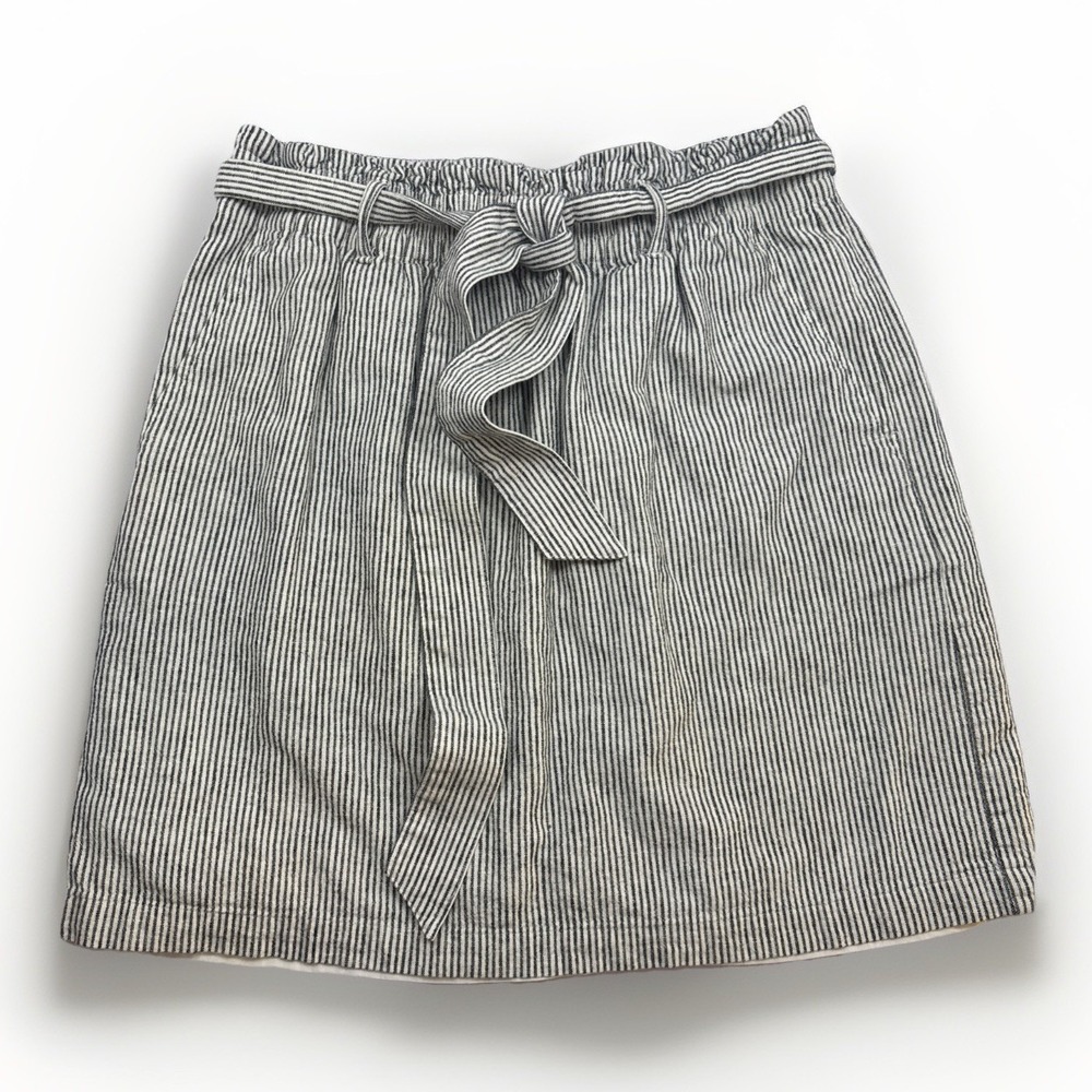 J. Crew Linen Blend Black and White Striped Tie‎ Waist Skirt Size Small